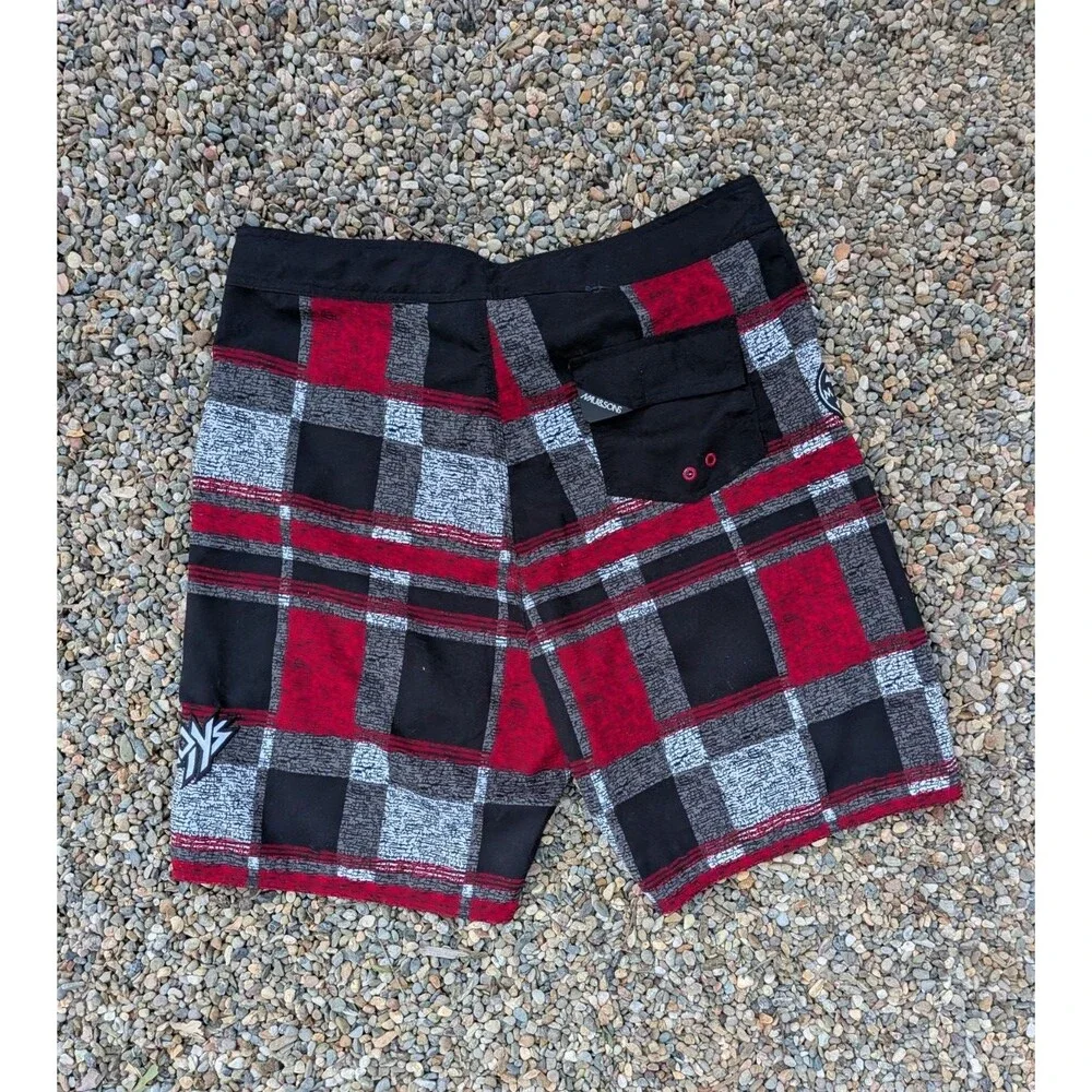 Maui and Sons Board Shorts Red White Black Color Block Size 38
